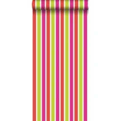 ESTAhome Behang - Strepen - Limegroen En Roze - 53 Cm X 10,05 M