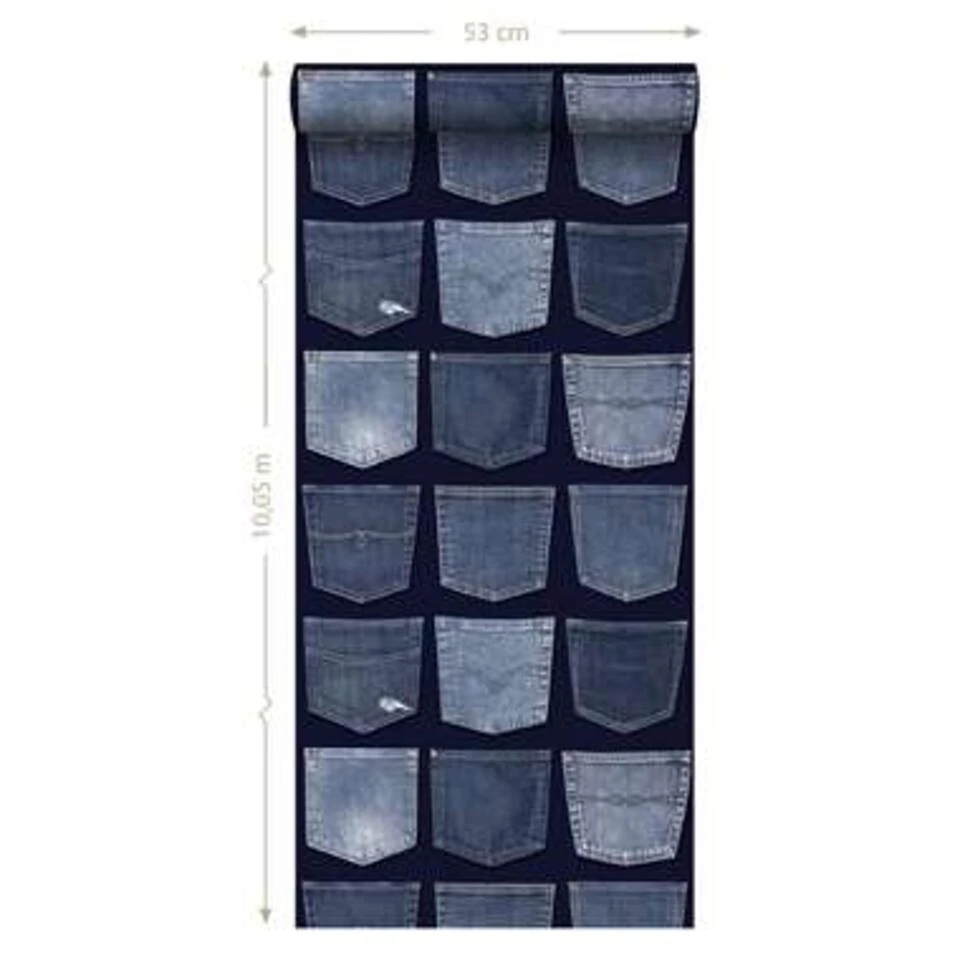 ESTAhome Behang - Spijkerbroeken Zakken - Blauw - 53 Cm X 10,05 M - Afbeelding 4