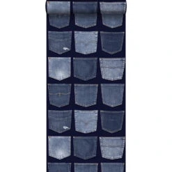 ESTAhome Behang - Spijkerbroeken Zakken - Blauw - 53 Cm X 10,05 M
