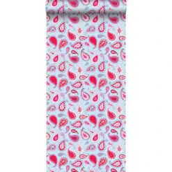ESTAhome Behang - Paisleys - Turquoise En Roze - 53 Cm X 10,05 M