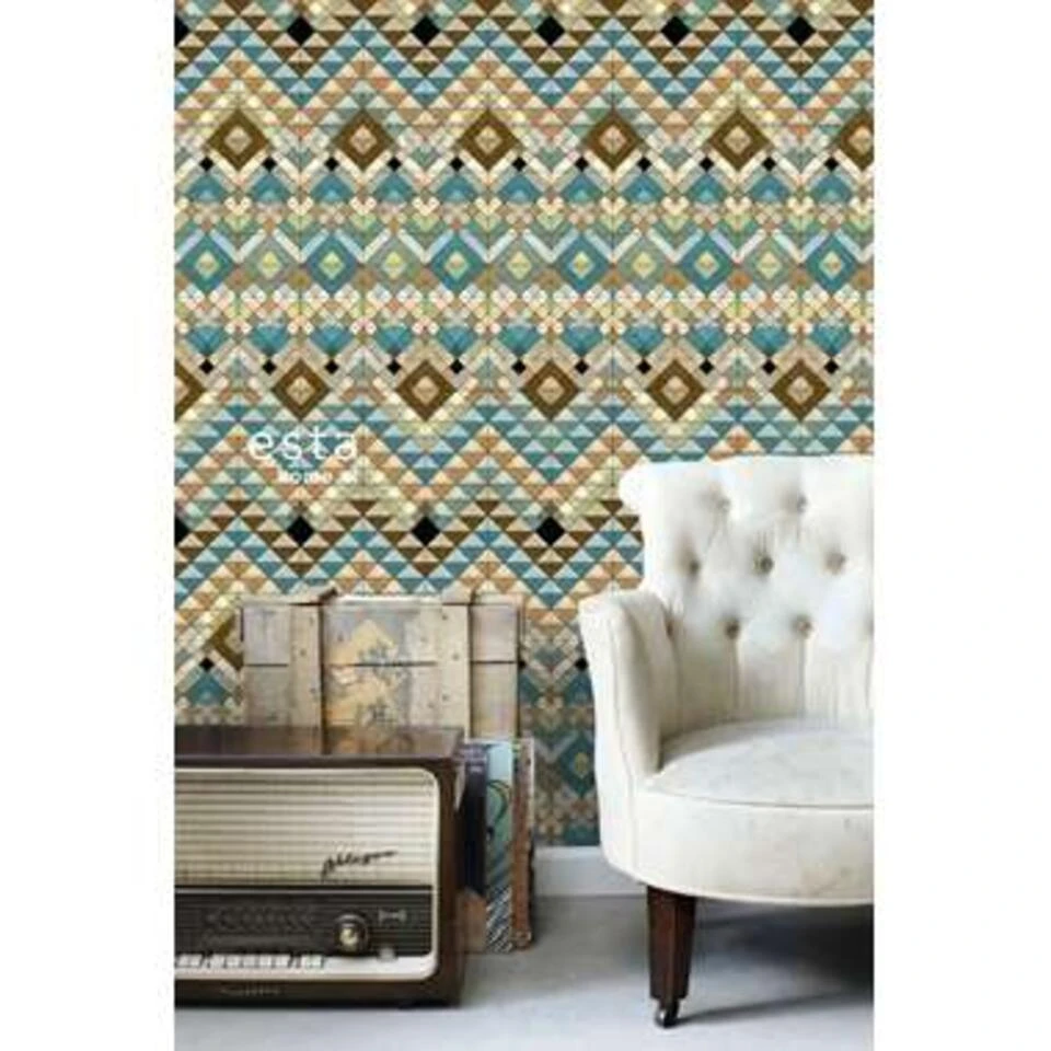 ESTAhome Behang XXL - Aztec-motief - Turquoise, Bruin - 46,5cm X 8,37m - Afbeelding 3