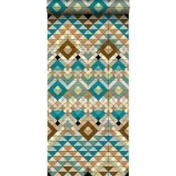 ESTAhome Behang XXL - Aztec-motief - Turquoise, Bruin - 46,5cm X 8,37m