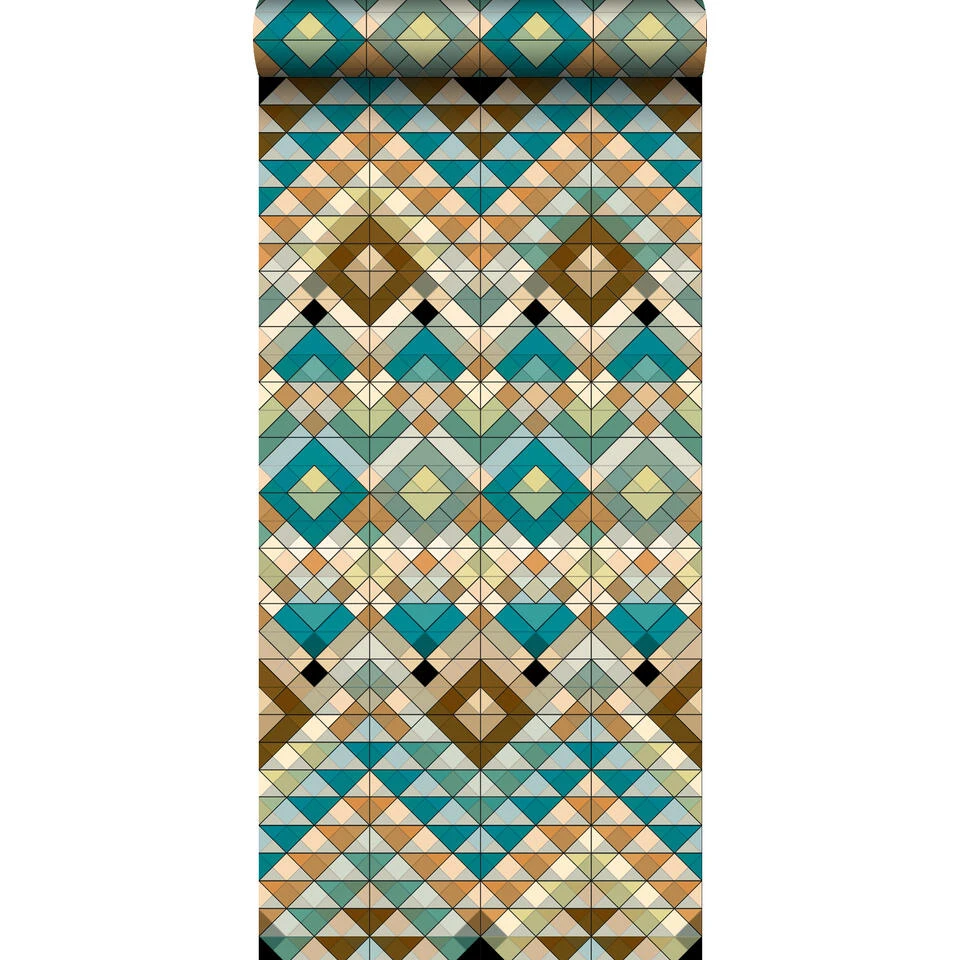ESTAhome Behang XXL - Aztec-motief - Turquoise, Bruin - 46,5cm X 8,37m