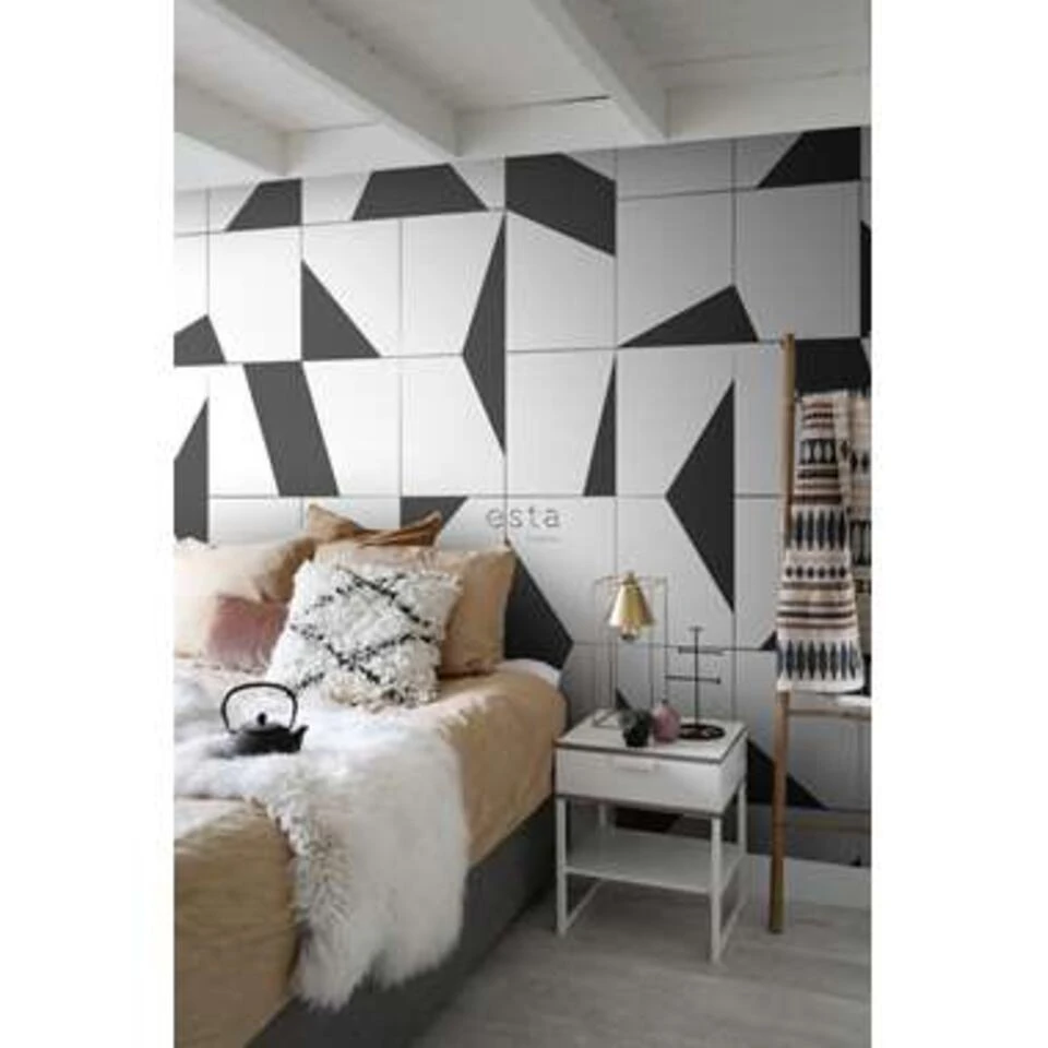 ESTAhome Fotobehang - Tegelmotief - Zwart Wit - 1.86 X 2.79 M - Afbeelding 4