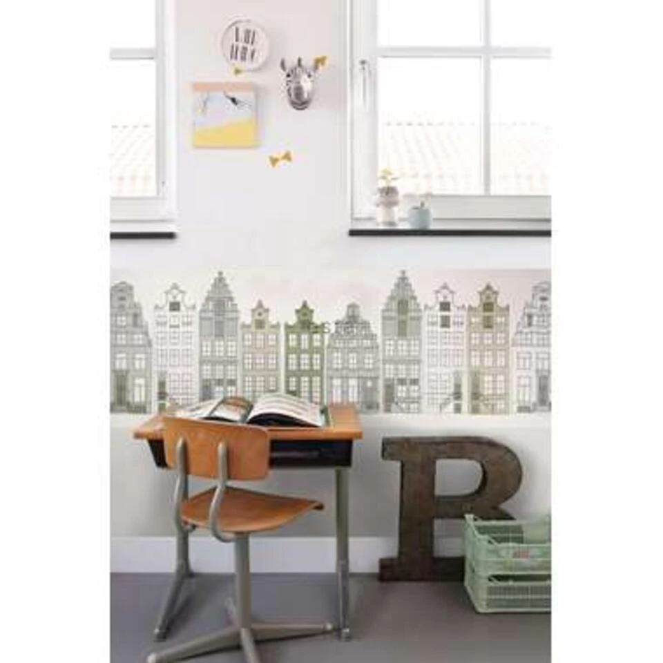 ESTAhome Behangrand - Amsterdamse Huizen - Legergroen - 400 X 46,5 Cm - Afbeelding 3
