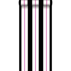 ESTAhome Behang - Strepen - Roze En Zwart - 53 Cm X 10,05 M