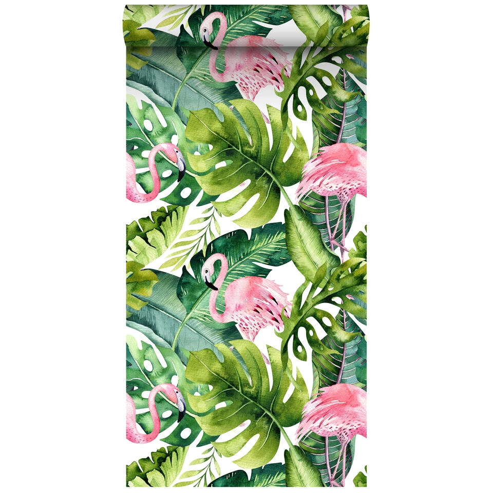 ESTAhome Behang XXL - Tropische Flamingo's - 0.465 X 8.37 M 1 ESTAhome Behang XXL - Tropische Flamingo's - 0.465 X 8.37 M