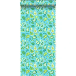 ESTAhome Behang - Paisleys - Turquoise En Limegroen - 53 Cm X 10,05 M