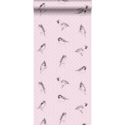 ESTAhome Behang - Vogels - Zacht Roze - 53 Cm X 10,05 M