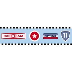 ESTAhome Behangrand - Raceteam Emblemen - Hemelsblauw - 13,25 Cm X 5 M