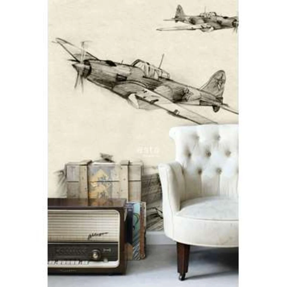 ESTAhome Fotobehang - Vliegtuigen - Beige En Grijs - 186 Cm X 2.79 M - Afbeelding 3