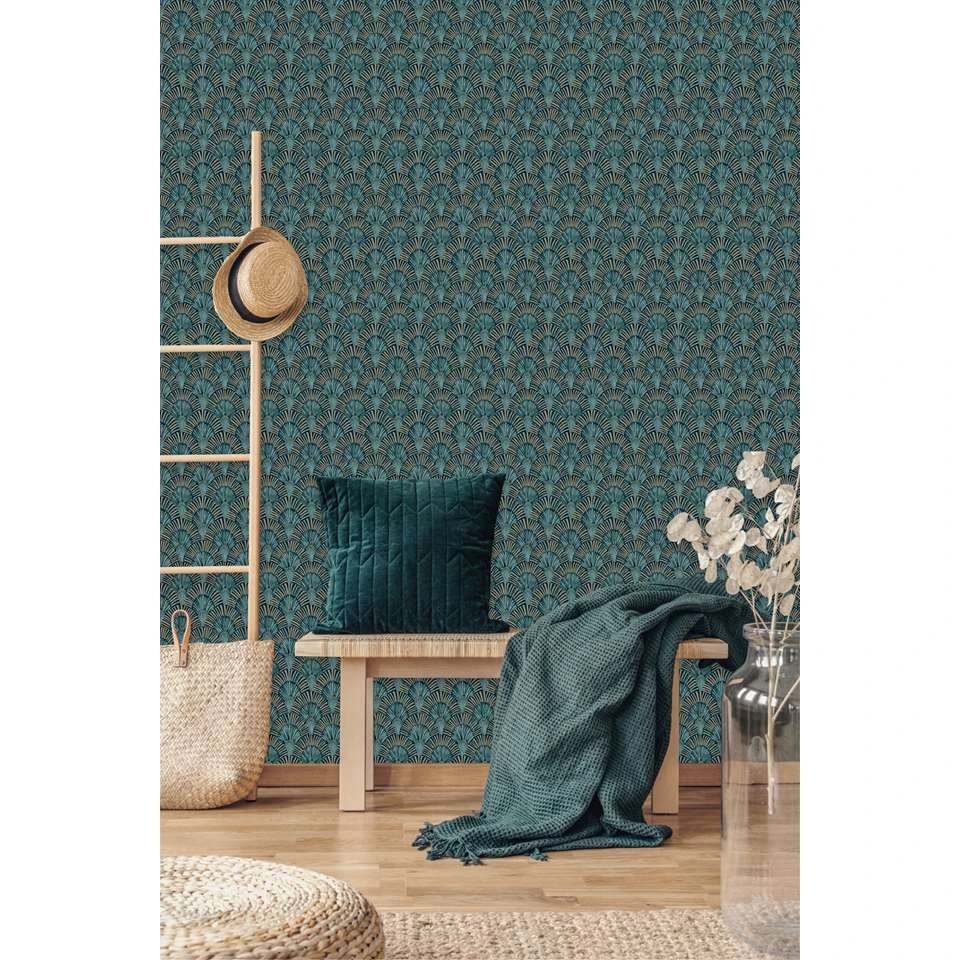 Dutch Wallcoverings - Jungle Fever Deco Fan Blauw/goud - 0,53x10,05m - Afbeelding 3