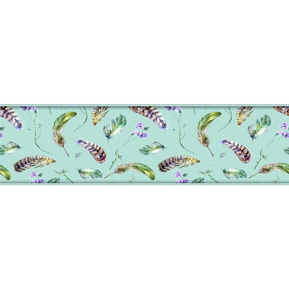 Sanders & Sanders Zelfklevende Behangrand - Veren - Vergrijsd Blauw