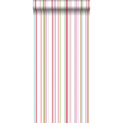 ESTAhome Behang - Strepen - Limegroen, Roze En Turquoise