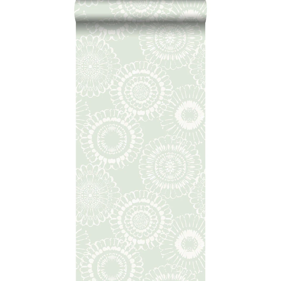 ESTAhome Behang - Bloemen - Mintgroen - 53 Cm X 10.05 M