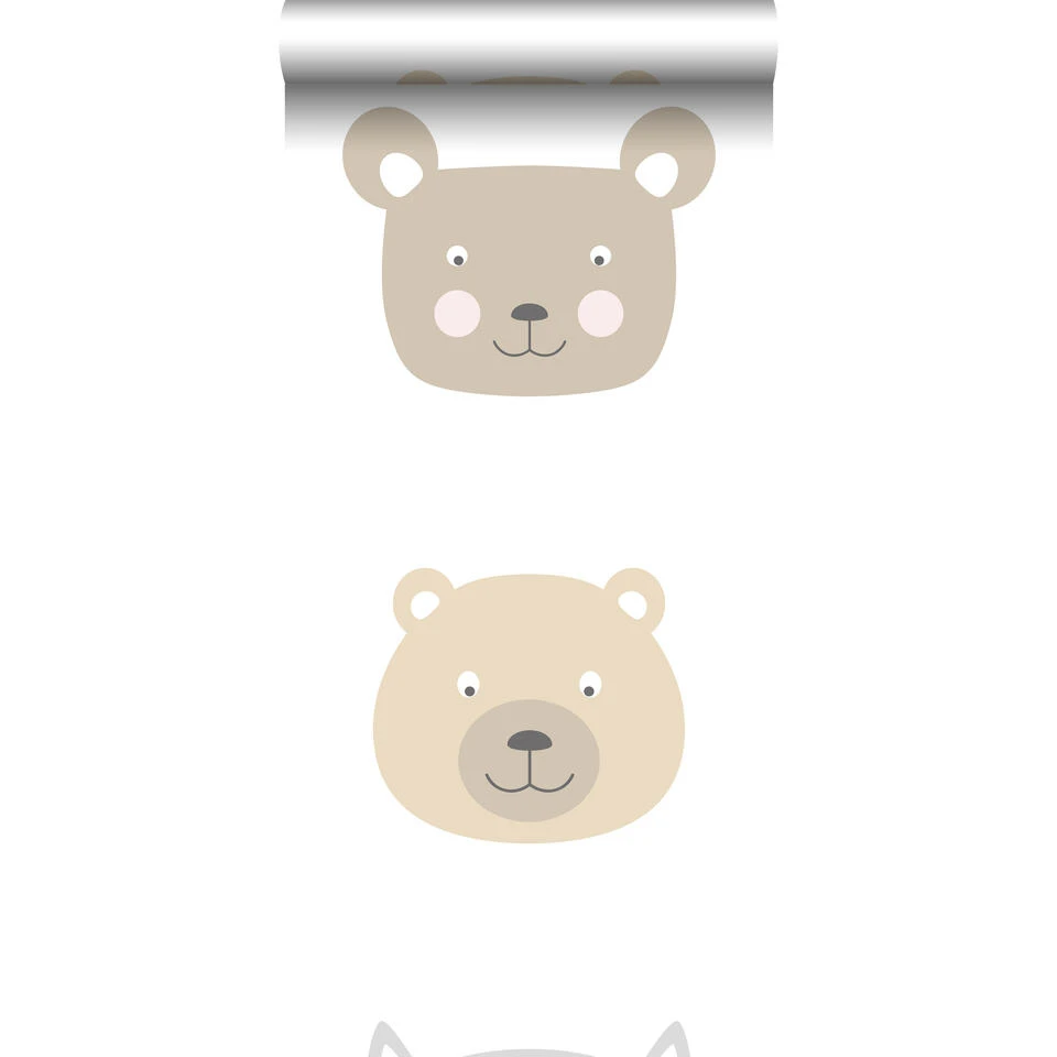 ESTAhome Behang - Dierenkoppen - Beige, Bruin En Grijs - 0.5 X 8.37 M