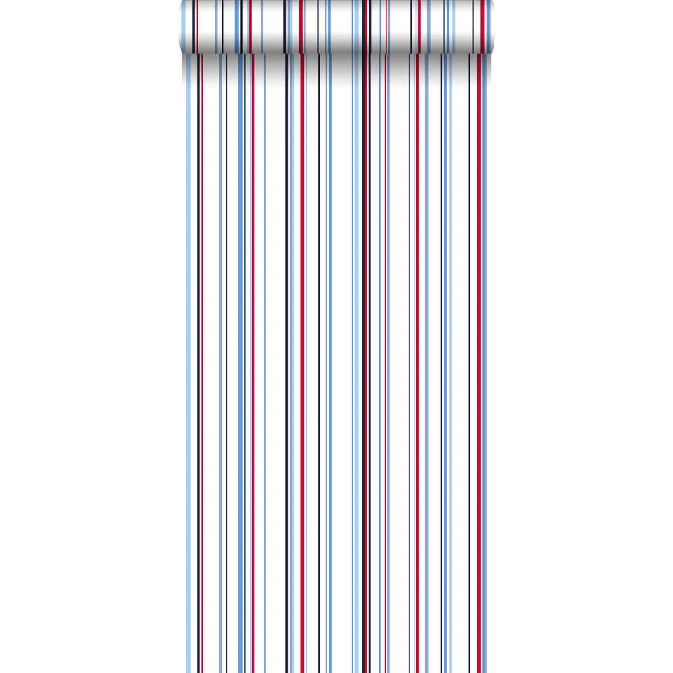 ESTAhome Behang - Strepen - Rood En Blauw - 53 Cm X 10,05 M