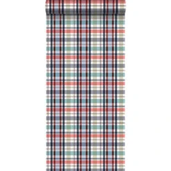 ESTAhome Behang - Ruiten - Rood, Blauw En Groen - 53 Cm X 10.05 M