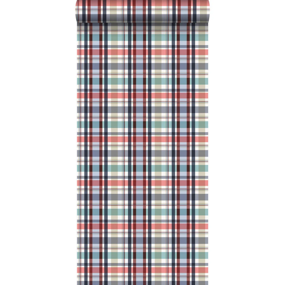 ESTAhome Behang - Ruiten - Rood, Blauw En Groen - 53 Cm X 10.05 M