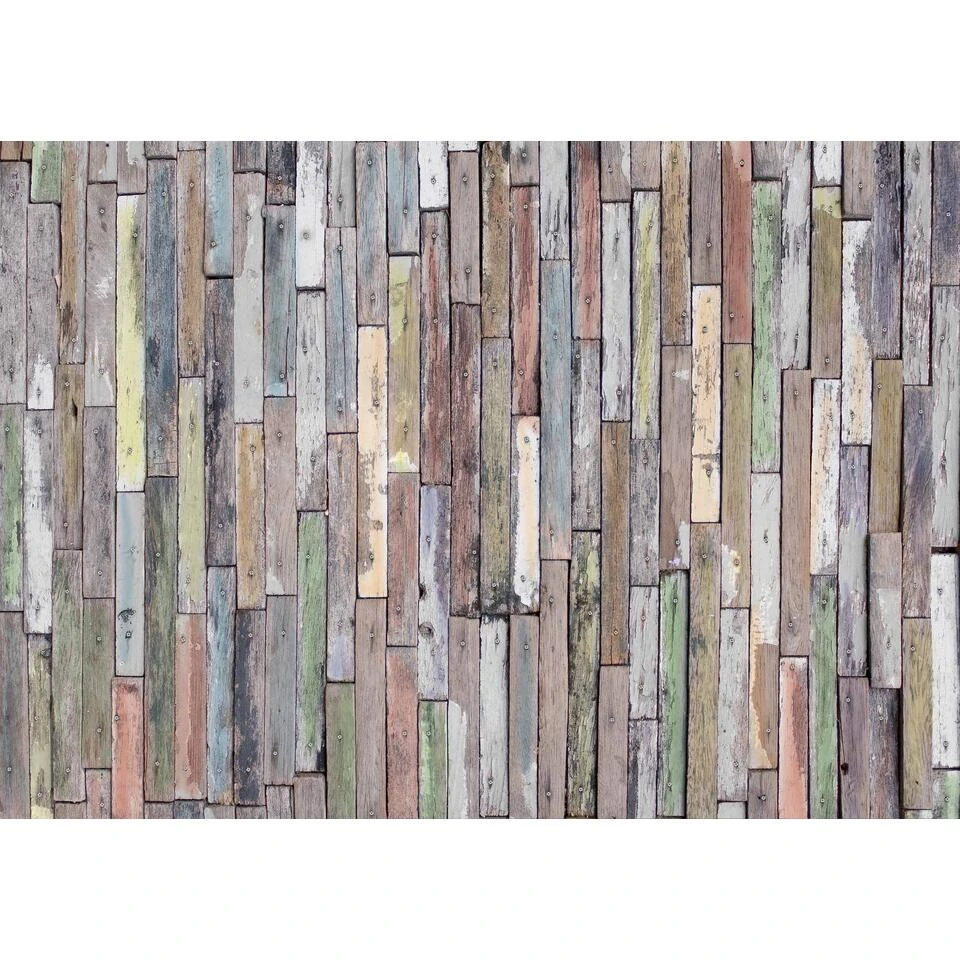 Sanders & Sanders Fotobehang - Houten Planken - Beige, Groen En Blauw