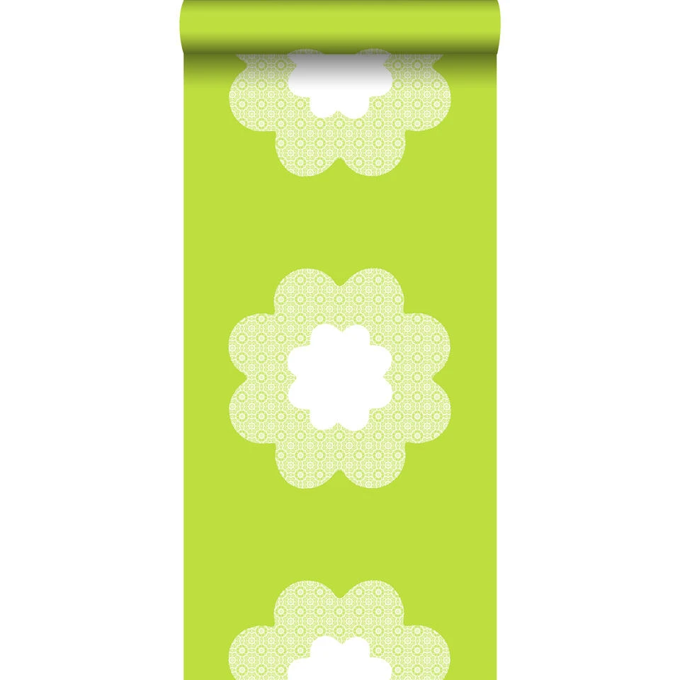 ESTAhome Behang - Kanten Bloemen - Limegroen - 53 Cm X 10,05 M