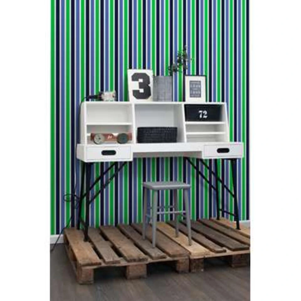 ESTAhome Behang - Strepen - Marine Blauw En Groen - 53 Cm X 10,05 M - Afbeelding 3