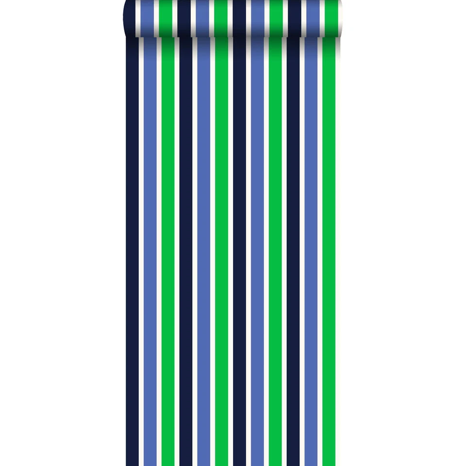 ESTAhome Behang - Strepen - Marine Blauw En Groen - 53 Cm X 10,05 M
