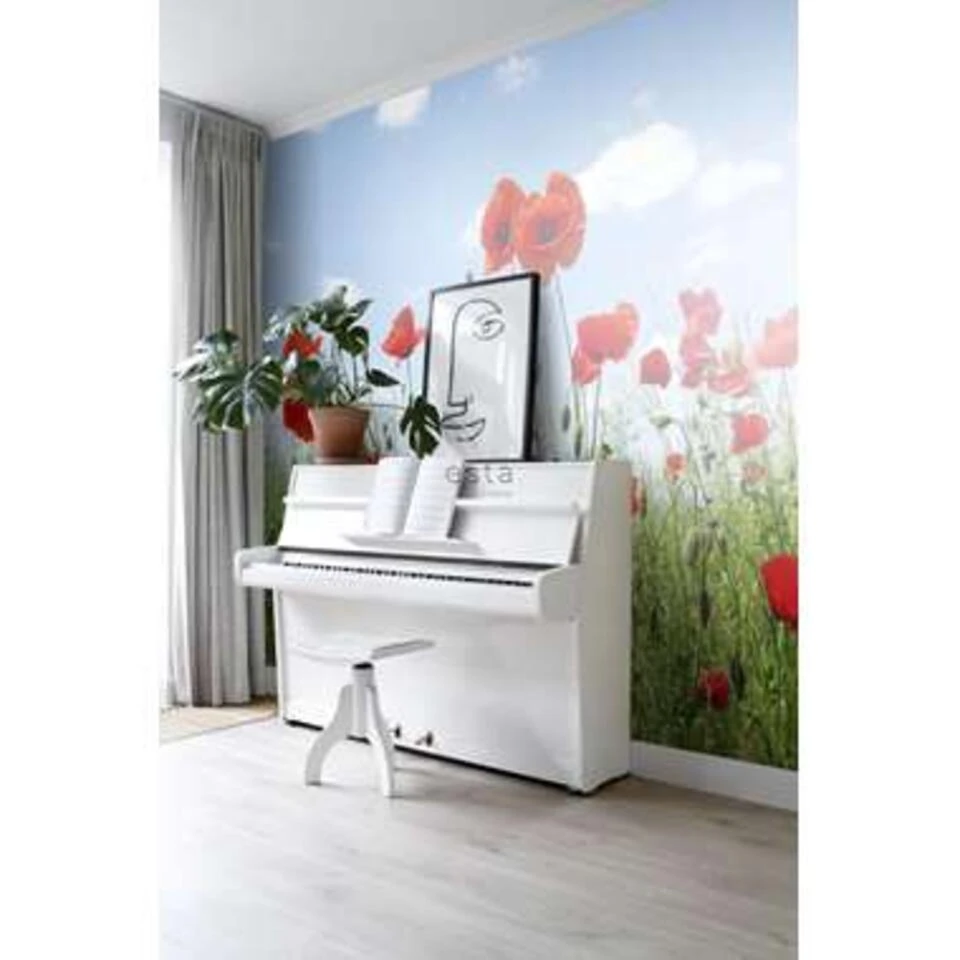 ESTAhome Fotobehang - Klaprozen Veld - Rood, Blauw En Groen - Afbeelding 2