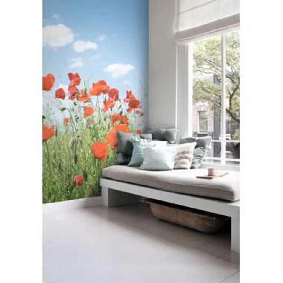 ESTAhome Fotobehang - Klaprozen Veld - Rood, Blauw En Groen - Afbeelding 3