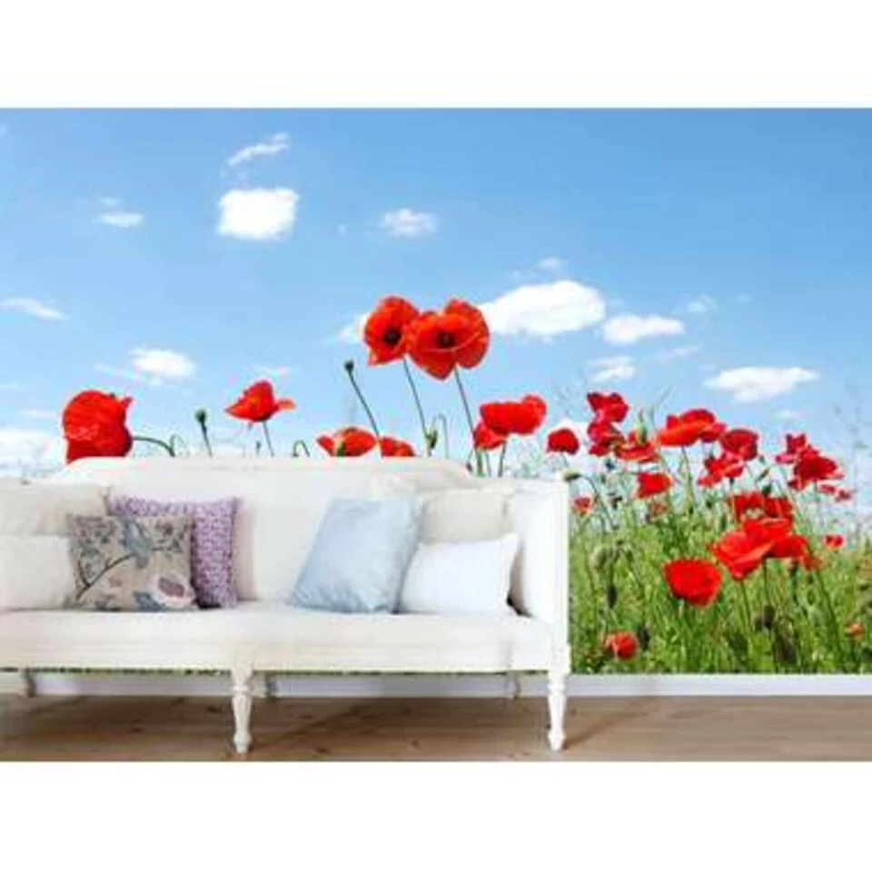 ESTAhome Fotobehang - Klaprozen Veld - Rood, Blauw En Groen - Afbeelding 4