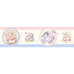 Disney Zelfklevende Behangrand - Winnie De Poeh - Roze, Blauw En Geel