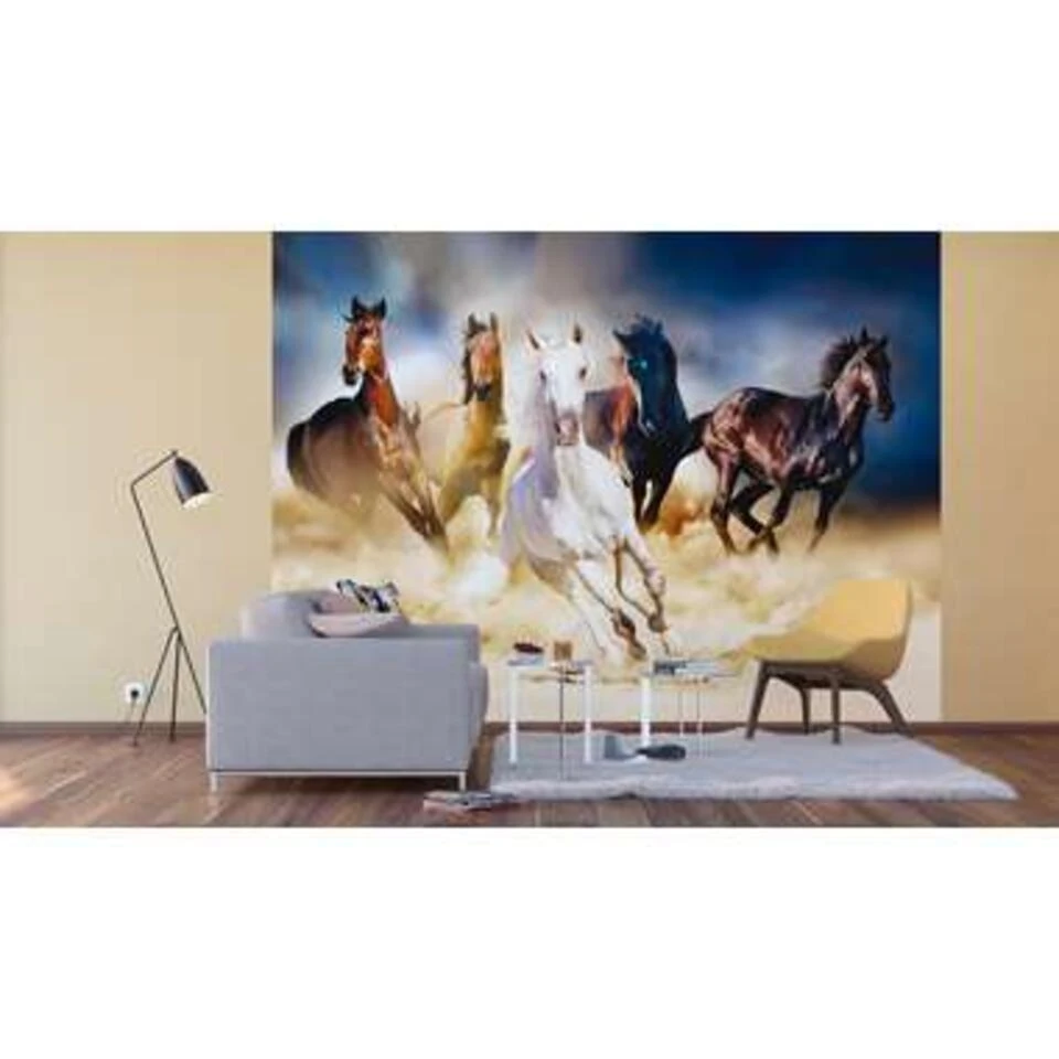 Sanders & Sanders Fotobehang - Paarden - Beige En Blauw - 360 X 270 Cm - Afbeelding 2