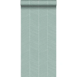 ESTAhome Behang - Visgraat-motief - Mintgroen - 53 Cm X 10.05 M