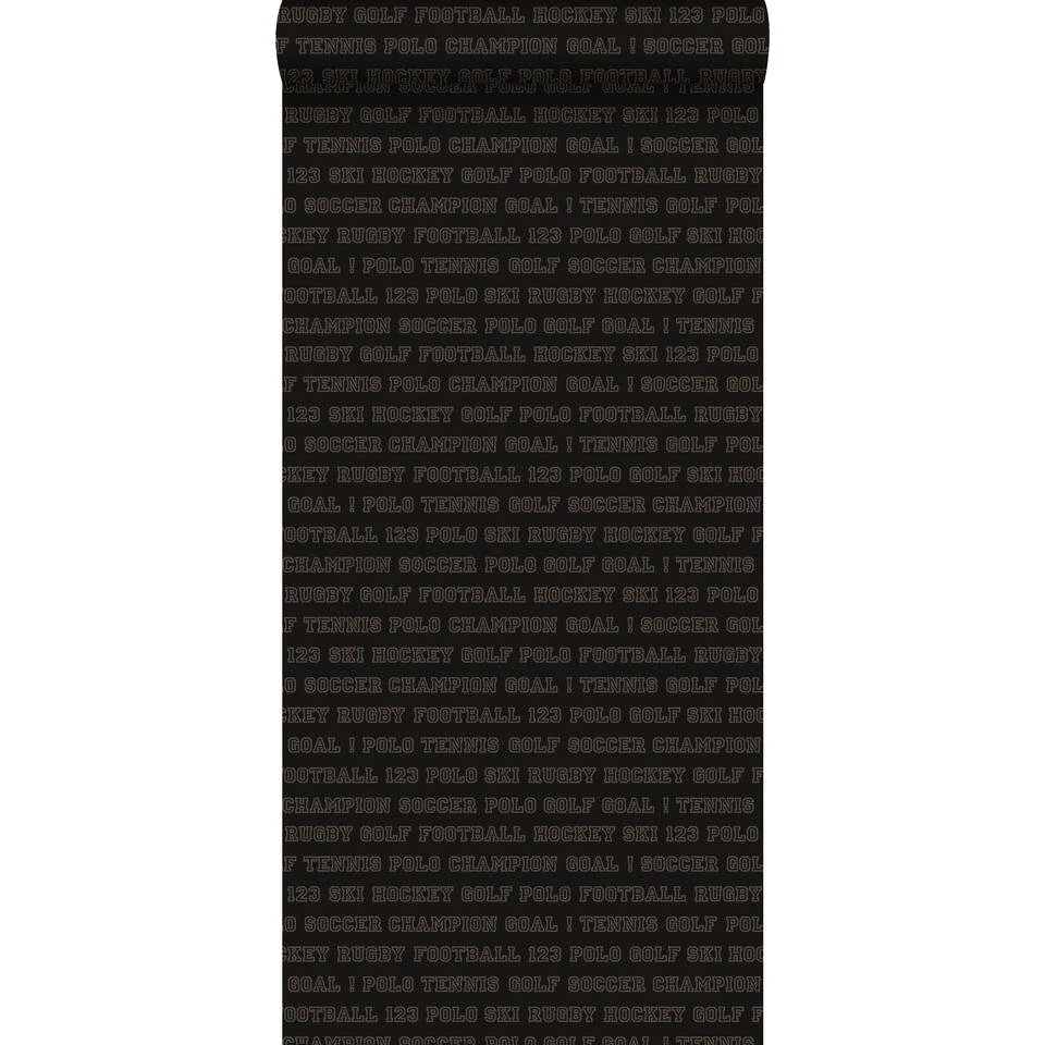 ESTAhome Behang - Sport Teksten - Donkerbruin - 53 Cm X 10,05 M