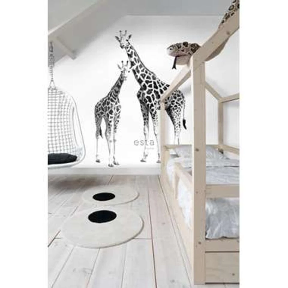 ESTAhome Fotobehang - Giraffen - Zwart En Wit - 139,5 Cm X 2,79 M - Afbeelding 4