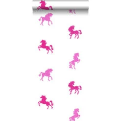 ESTAhome Behang - Paarden - Roze - 53 Cm X 10,05 M