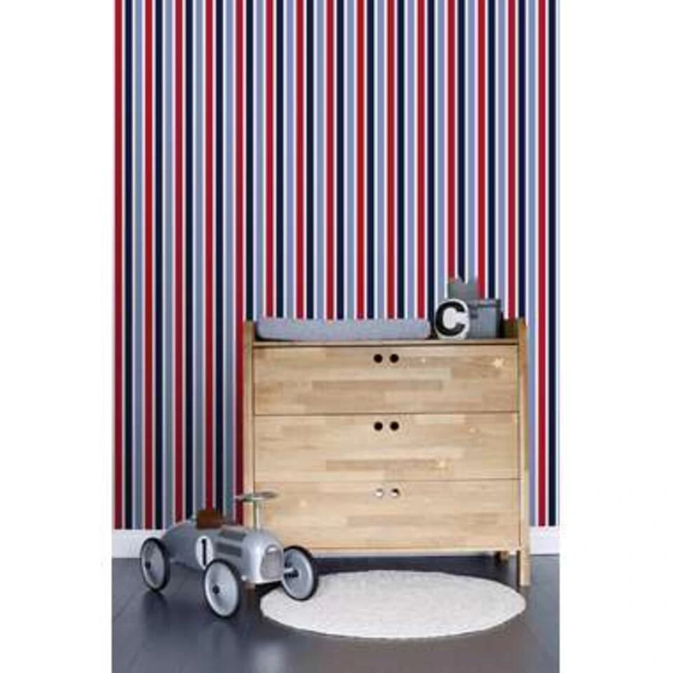 ESTAhome Behang - Strepen - Marine Blauw En Rood - 53 Cm X 10,05 M - Afbeelding 3