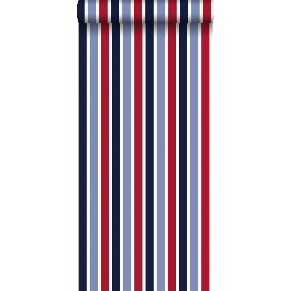 ESTAhome Behang - Strepen - Marine Blauw En Rood - 53 Cm X 10,05 M