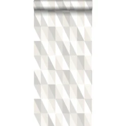 ESTAhome Behang - Driehoeken - Zilver, Grijs, Beige - 53 Cm X 10.05 M
