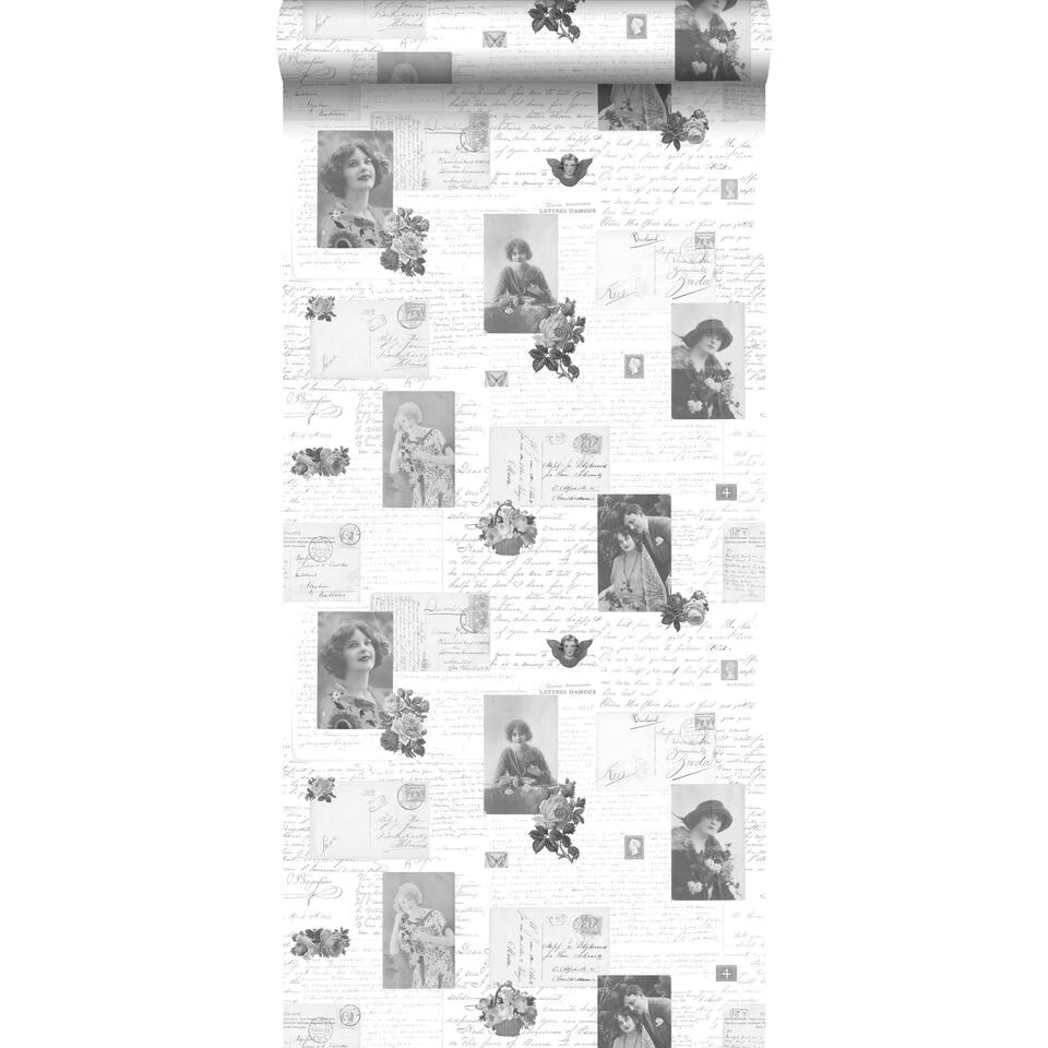 ESTAhome Behang - Vintage Ansichtkaarten - Zwart En Wit