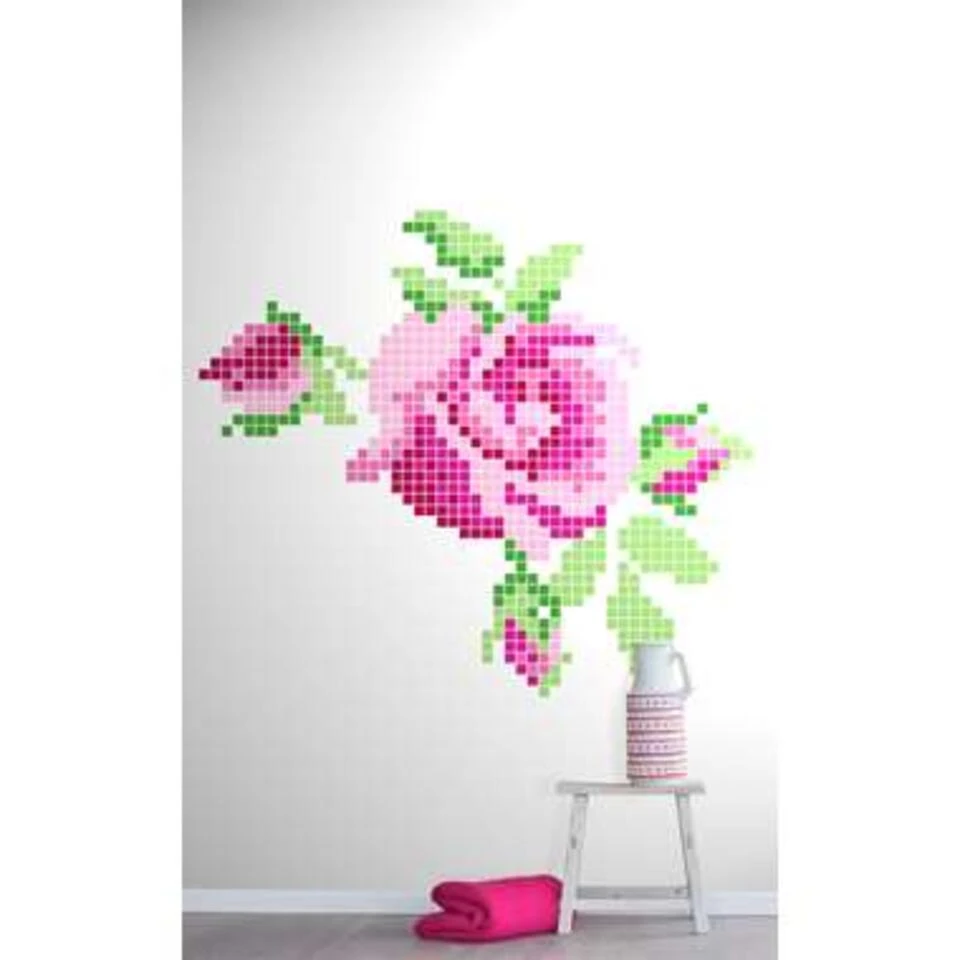 ESTAhome Fotobehang - Crochet Rose - Roze En Groen - 186 Cm X 2,79 M - Afbeelding 3
