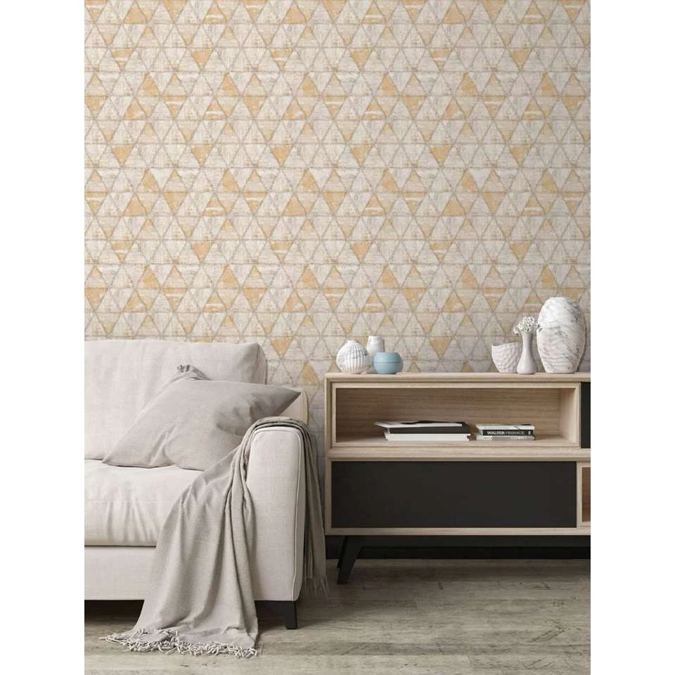 Dutch Wallcoverings - Hexagone Driehoek Beige/geel - 0,53x10,05m - Afbeelding 3