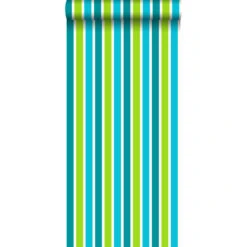 ESTAhome Behang - Strepen - Turquoise En Limegroen - 53 Cm X 10,05 M