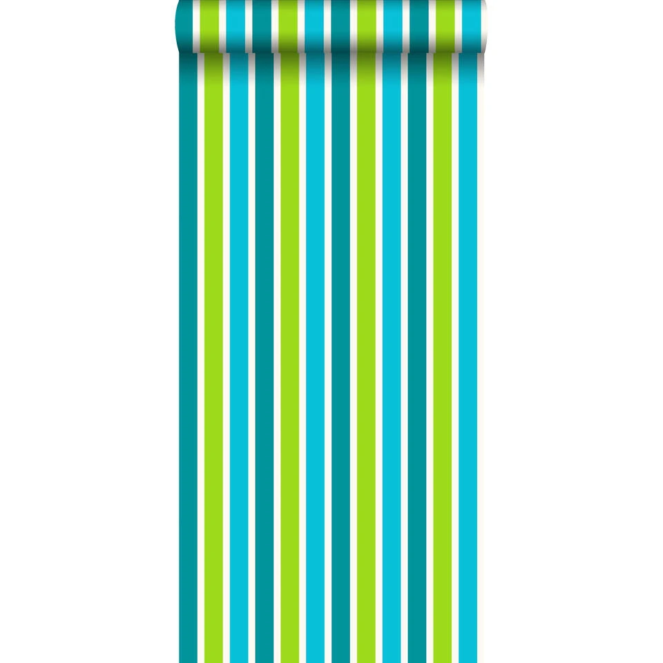 ESTAhome Behang - Strepen - Turquoise En Limegroen - 53 Cm X 10,05 M