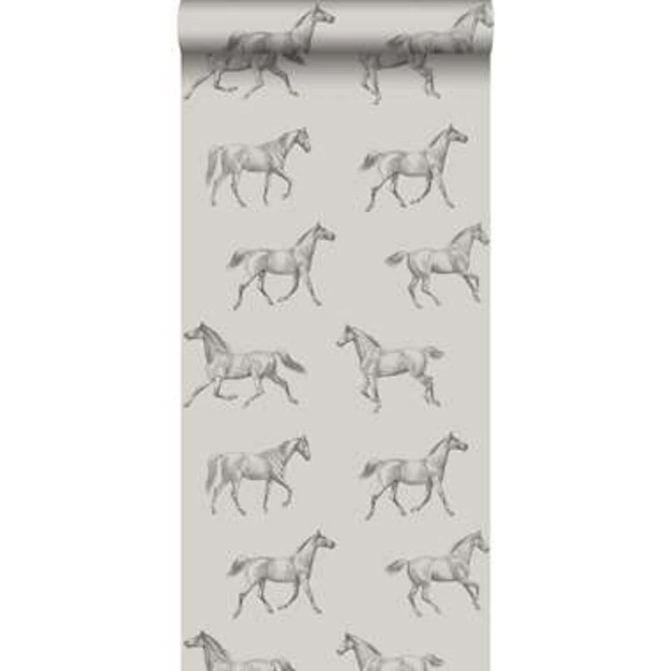 ESTAhome Behang - Getekende Paarden - Donker Beige - 53 Cm X 10.05 M